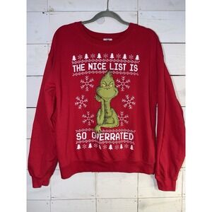 The Grinch Ugly Sweater Dr Seuss Christmas Pullover Holiday Large Red Juniors Lg